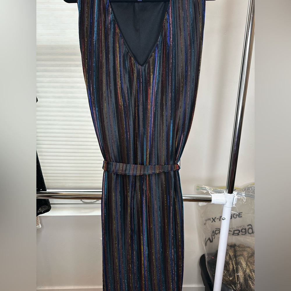 RACHEL Roy Black and Rainbow Midi Dress V-Neck Sleeveless